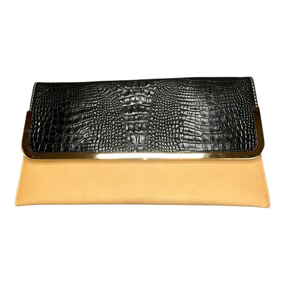 Kristine Black and Tan Clutch with Gold Accents - Picture 1 of 8